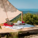 Outdoor picnic rope overlooking the mountains in Bulgaria.